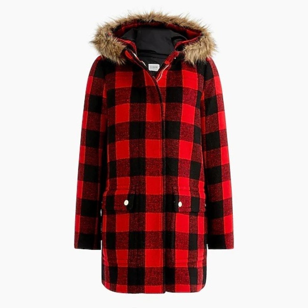 NWT J. Crew Hooded Vail Parka in Buffalo Check size 6